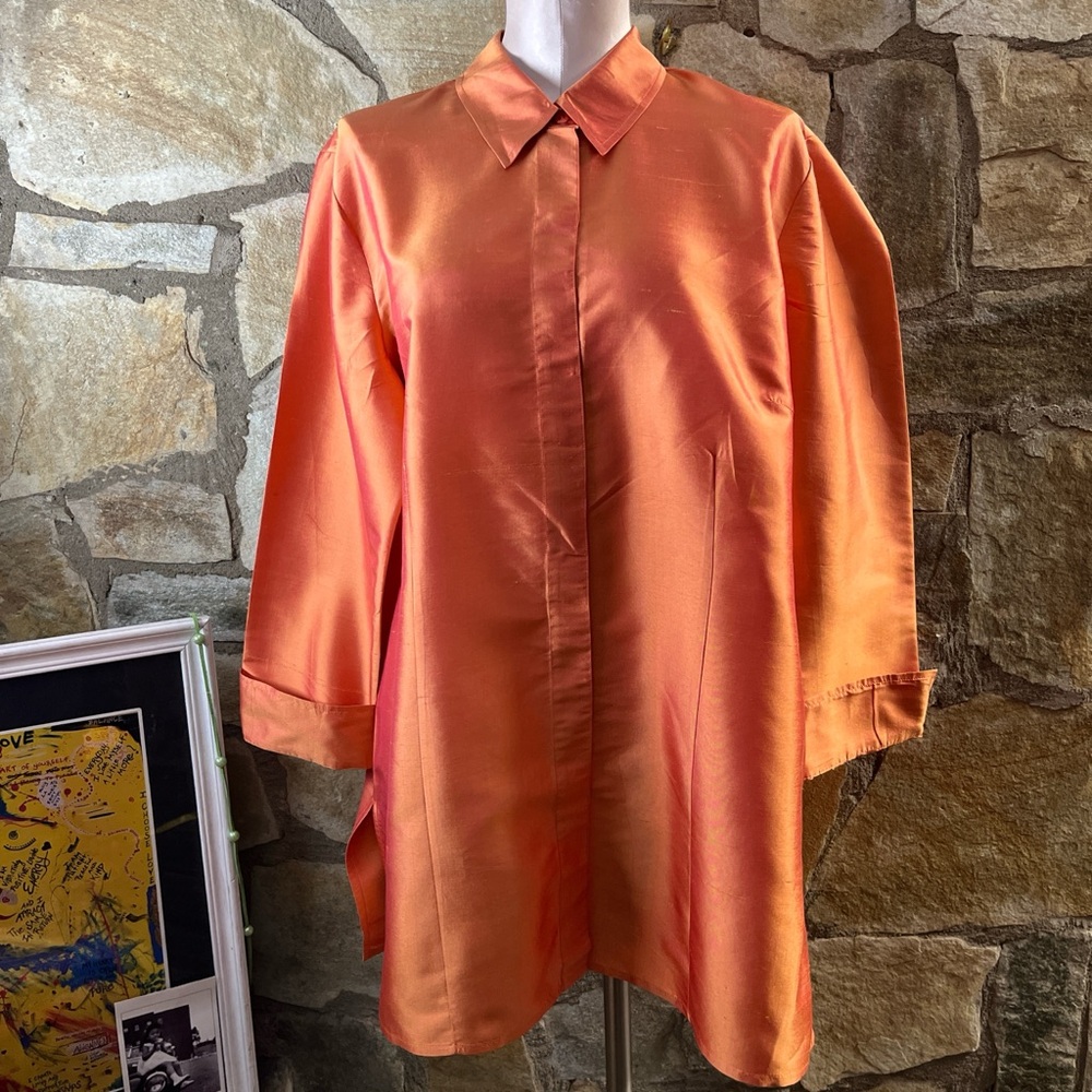 Chico’s Orange Silk Button-Up Shirt – Size 3